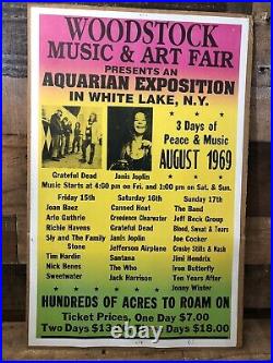 14x22 1969 Woodstock Music And Art Fair Concert Promotional Poster Joplin Etc