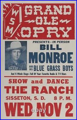 1952 Bill Monroe Grand Ole Opry concert poster Vintage Original