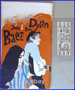 1965 Joan Baez, Bob Dylan Handbill + Concert Ticket, Syria Mosque, Pittsburgh PA