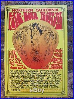1969 Northern California Folk Rock Festival Concert Poster Hendrix, Led Zepplin
