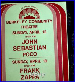 1970 Frank Zappa With Hot Rats Band Berkeley Original Cardboard Concert Poster