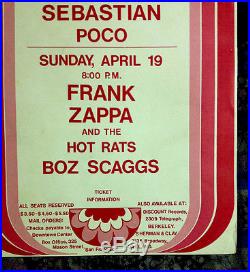 1970 Frank Zappa With Hot Rats Band Berkeley Original Cardboard Concert Poster