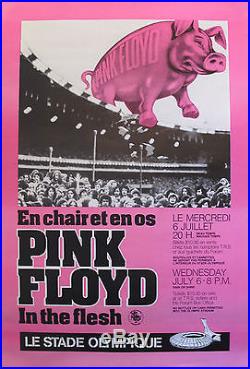1970s ORIGINAL VINTAGE PINK FLOYD CONCERT POSTER, IN THE FLESH NEON PINK PIG
