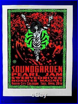 1992 Soundgarden Pearl Jam Monster Magnate Very Rare Austin Texas Concert Poster