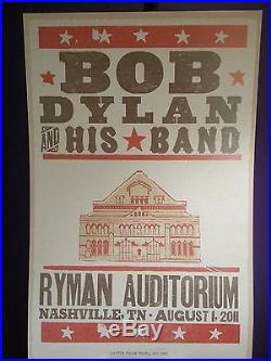 2011 Bob Dylan Concert Tour Ryman Auditorium Hatch Nashville TN Poster August 11
