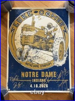 2026 Luke Combs Notre Dame Concert Poster Signed All Artists Beckett Authentic