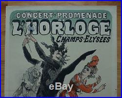 Antique 1876 Cheret Poster Concert L'horloge Champs Elysee Affiche Dance Devil