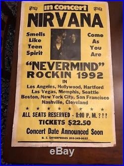 Authentic Vintage Nirvana Nevermind 1992 Concert Poster Memorabilia