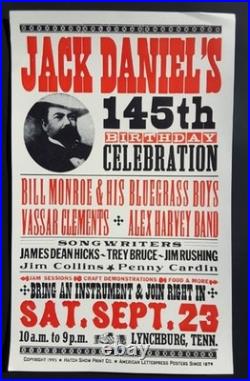 BILL MONROE 1995 JACK DANIELS Hatch Show Print VASSAR CLEMENTS Concert Poster
