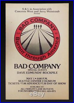 Bad Company Dave Edmunds ORIGINAL 1977 CONCERT POSTER Seattle Washington