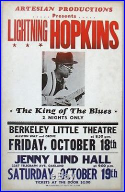 Blues CONCERT POSTER LIGHTNING HOPKINS, Oct 18-19 1964, Berkeley, Calif