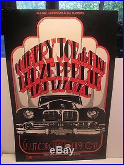 Country Joe & Fish Led Zeppelin Taj Mahal Concert Poster Fillmore c1969 R Tuten