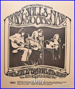 Crosby Stills Nash & Young Concert Poster 1970 Light Brown Signed Randy Tuten