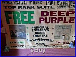 Deep Purple Free Original Concert Poster Top Rank Suite Sunderland 16 October 70