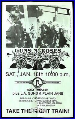 Guns N Roses RARE ORIGINAL CONCERT POSTER Jan 18, 1986 @ Roxy Flyer AUTHENTIC
