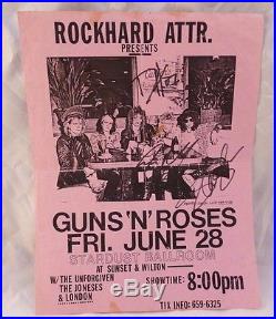 Guns Roses June 28 1985 Stardust Ballroom Concert Flyer Signed Slash Duff Steven