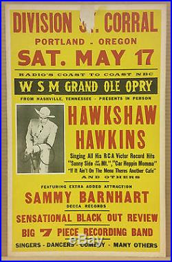 HAWKSHAW HAWKINS Grand Ole Opry Orig 1958 Cardboard Boxing Style Concert Poster