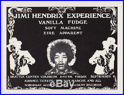 JIMI HENDRIX Vanilla Fudge SOFT MACHINE Authentic 1968 Seattle Concert Handbill