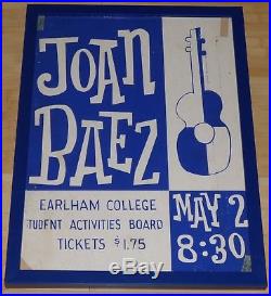Joan Baez Live At Earlham College Indiana 1962 Original Framed Concert Poster