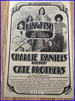 Kingfish Charlie Daniels Band Winterland SF 1970's Original Concert Poster