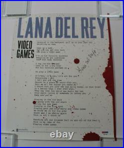 Lana Del Rey Signed Autograph Concert Tour Poster Video Games, Rare Psa