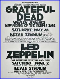 Led Zeppelin & Grateful Dead Concert Poster Randy Tuten Signed Kezar Stadium