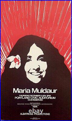 MARIA MULDAUR Portland Civic Auditorium Oregon Original Concert Poster Dec 1974