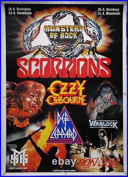 Monsters Of Rock Ozzy Def Leppard Warlock Scorpions Bon Jovi German Poster 1986
