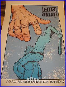 NIN SOUNDGARDEN Red Rocks 2014 Rare Concert Poster by Jermaine Rogers # 77/100