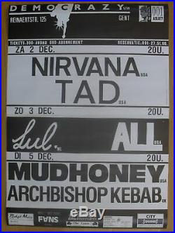 NIRVANA original vintage belgian concert poster 1989 democrazy mudhoney tad