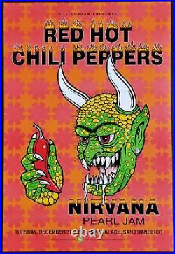 Nirvana Concert Poster Pearl Jam RHCP First Printing SF BGP-51 1991