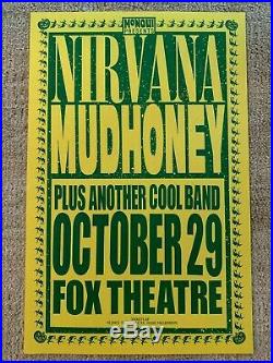 Nirvana Mudhoney Original October 29 1991 Fox Theatre Concert Poster NM Cobain