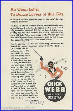 Original 1937 ELLA FITZGERALD / CHICK WEBB Concert Handbill / Flyer WOW