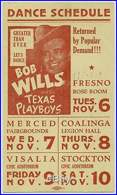 Original 1945 BOB WILLS & his TEXAS PLAYBOYS Concert Handbill / Postcard