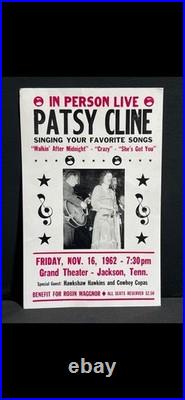 Original 1962 Patsy Cline Concert Poster Grand Theater Jackson TN 22x14