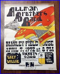 Original 1972 Allman Brothers Band Concert Poster Manley Field Syracuse Univ
