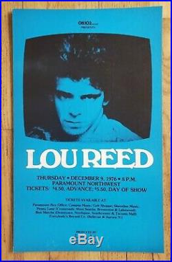 Original (1976) LOU REED Velvet Underground Seattle Cardboard Concert POSTER