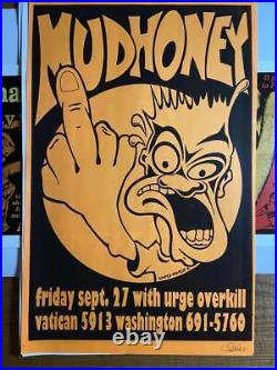 Original 1991 MUDHONEY Urge Overkill Concert Poster Uncle Charlie Signed