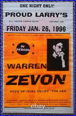 Original Concert Poster-warren Zevon-proud Larry's-miss. Fluorescent. Ink-1-26-96