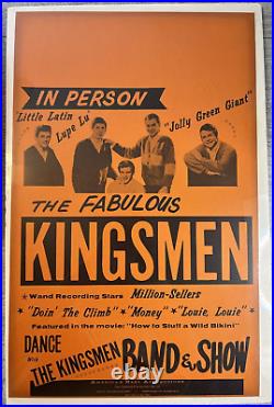 Original Fabulous Kingsmen Concert Poster Vintage Garage Rock and Roll