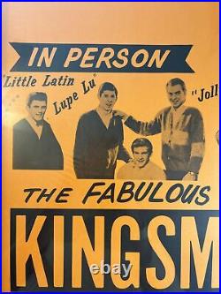 Original Fabulous Kingsmen Concert Poster Vintage Garage Rock and Roll
