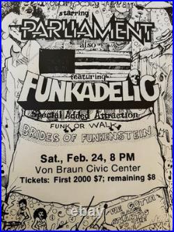 Original Parliament Funkadelic Concert Poster Von Braun Civic Center-Late 70's