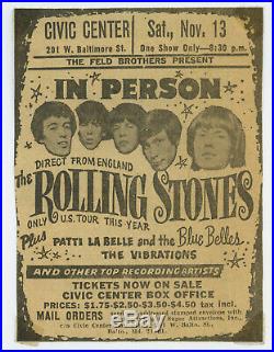 Original THE THE ROLLING STONES 1965 Baltimore Concert Ad advertisement