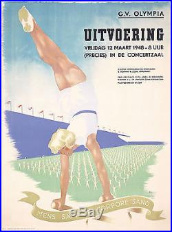 Original Vintage 1940s Dutch Concert Sports Poster
