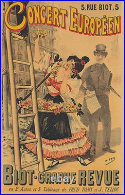 Original Vintage Poster Concert Europeen Art Nouveau Theater 1895 French Flowers
