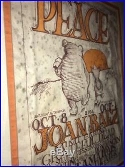 Original Vtg GRATEFUL DEAD JOAN BAEZ 1966 Concert Poster PEACE Pooh Mt Tamaipais
