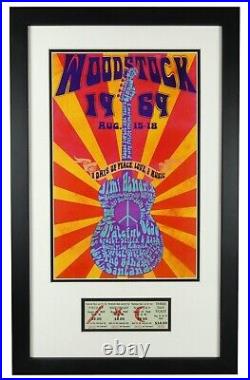 Original Woodstock 3-Day Concert Ticket Framed with 11x17 Woodstock Poster Photo