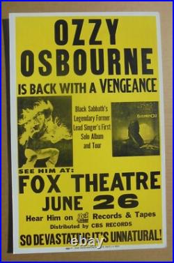 Ozzy Osbourne At Fox Theatre Original Vintage Concert Promotion Poster