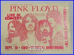PINK FLOYD CONCERT HANDBILL / FLYER 1972 SMU McFARLIN AUD. DALLAS