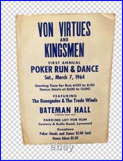 POSTER CONCERT Von Virtues Kingsmen 1964 Genuine Original Renegades Trade Winds